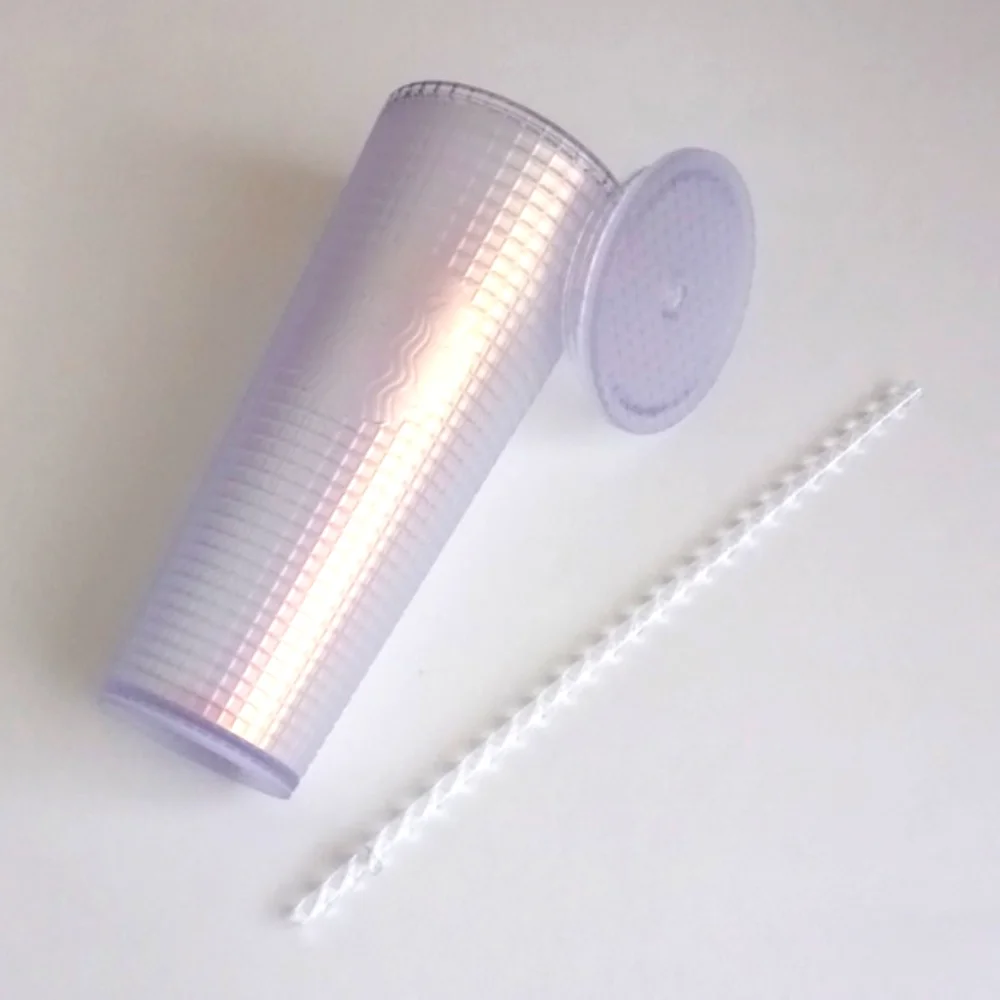 Starbucks Unicorn Holographic Soft Touch Grid 24oz Cold Cup Tumbler Lid w Straw